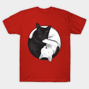 Ying Yang Black and White Cat Graphic T-Shirt